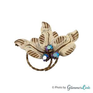 Vintage Germany Aurora Borealis AB Enamel Floral Gold Tone Brooch Pin